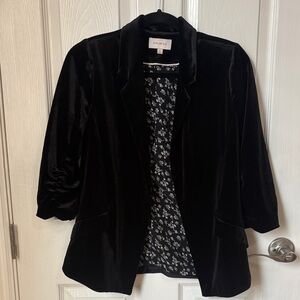 Skies are Blue Black Velvet Open-Front Blazer